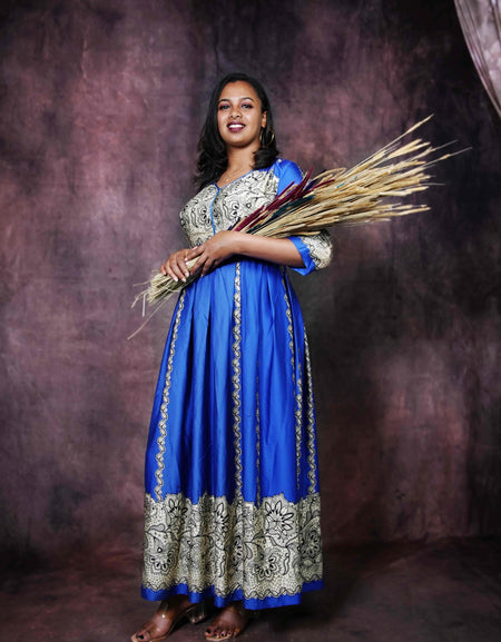 Blue Pattern Chiffon Dress