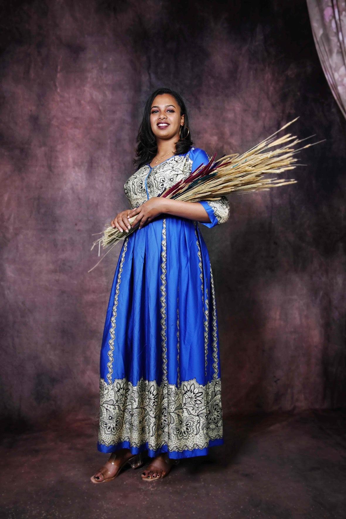 Blue Pattern Chiffon Dress