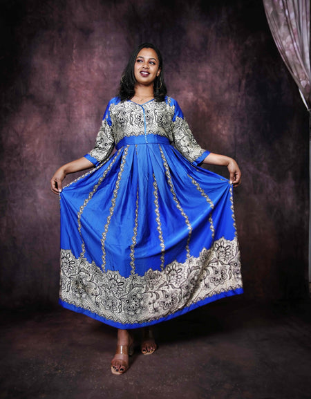 Blue Pattern Chiffon Dress