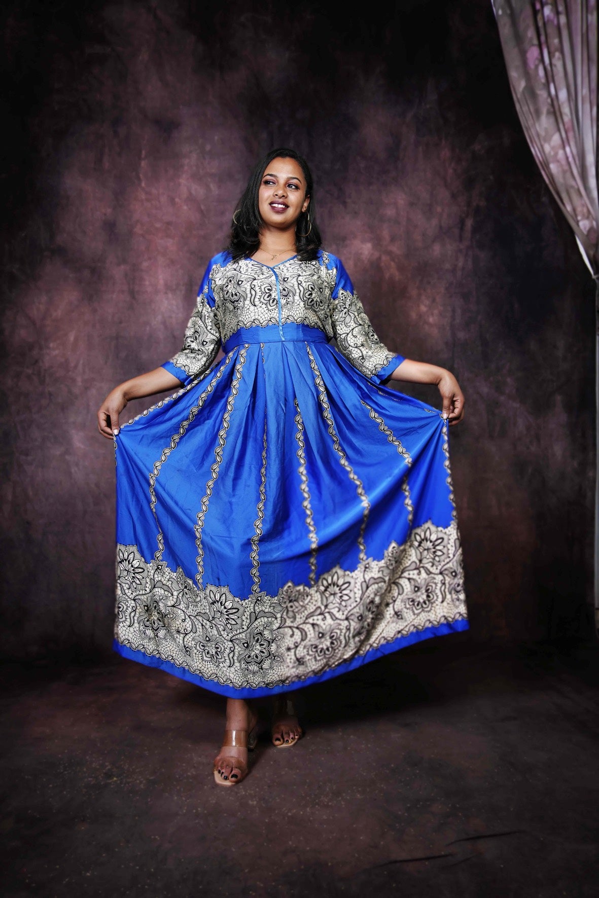 Blue Pattern Chiffon Dress