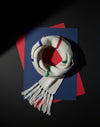 Silver HZAM Heritage Scarf by WELEBA with intricate woven pattern and soft fabric, displayed flat on a neutral background.