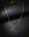 Eritrean flag and map design necklace by WELEBA featuring vibrant colors and detailed map imagery on a silver chain.