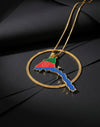 Eritrean flag and map design necklace by WELEBA, featuring vibrant colors and detailed map outline on a pendant.